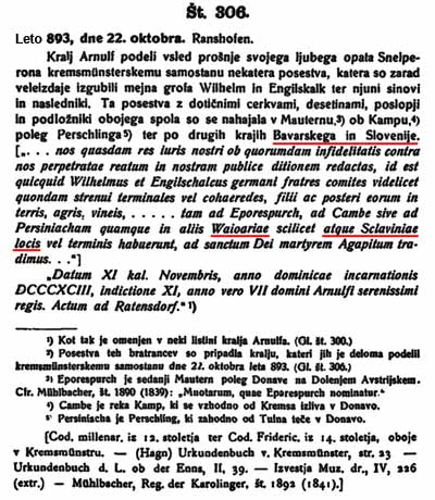 vir 306, leto 893, Bavarska puščava = Slovenija: po krajih Bavarskega in Slovenije; in Waioariae atque Sclaviniae locis
