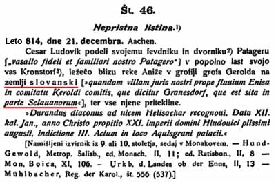 vir 46, leto 814, Bavarska puščava = Slovenija: na zemlji slovenski; in parte Sclauanorum