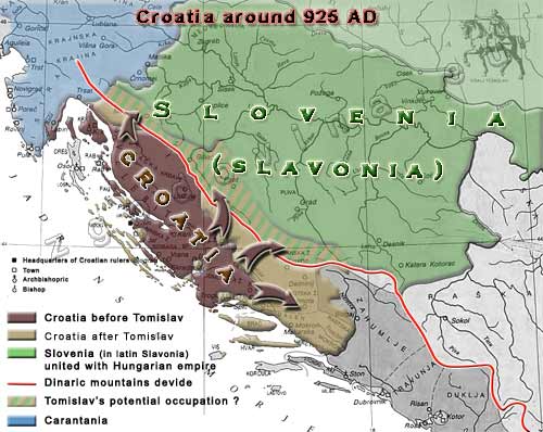 Croatia, Slovenia (Slavonia), Carantania around 925 ad; Hrvaška, Slovenija (Slavonija), Karantanija okrog leta 925