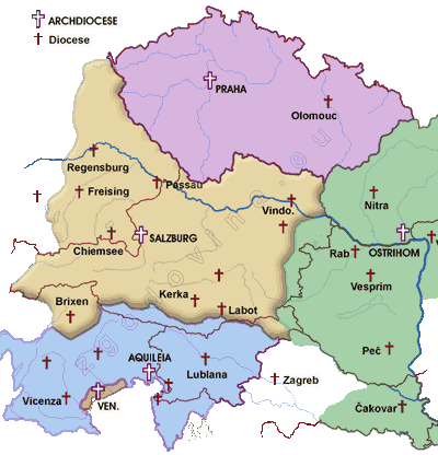 Germanisation of the Slovenes in Austrian lands is covering well with the borders of the Salzburg Archdiocese; Germanizacija Slovencev v avstrijskih deželah se ujema z mejami solnograške nadškofije