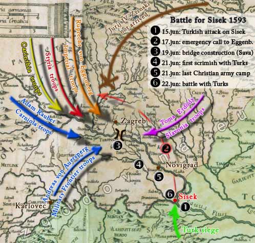 Battle for Sisek 1593, troops gatrering, Turks, Ruprecht von Eggenberg, Styria, Carinthia, Andreas von Auersperg, Adam Rauber, Tomas Erdödy; Bitka za Sisek 1593 zbiranje vojske, Turks, Ruprecht von Eggenberg, Štajerska, Koroška, Andrej Turjaški, Adam Raubar, Tomaš Erdödy