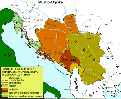 londonski sporazum, 1915, italija, srbija, črna gora, slovenija, istra, dalmacija, okupacija slovenskega ozemlja
