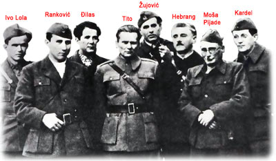 Vrh lumpenproletarcev ali koministični oligarhi: Ivo Lola Ribar, Aleksandar Ranković, Milovan Đilas, Josip Broz Tito, Sreten Žujović, Andrija Hebrang, Moša Pijade, Edvard Kardelj